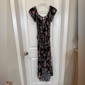 Floral off the shoulder midi Dress - Black with Pink Floral